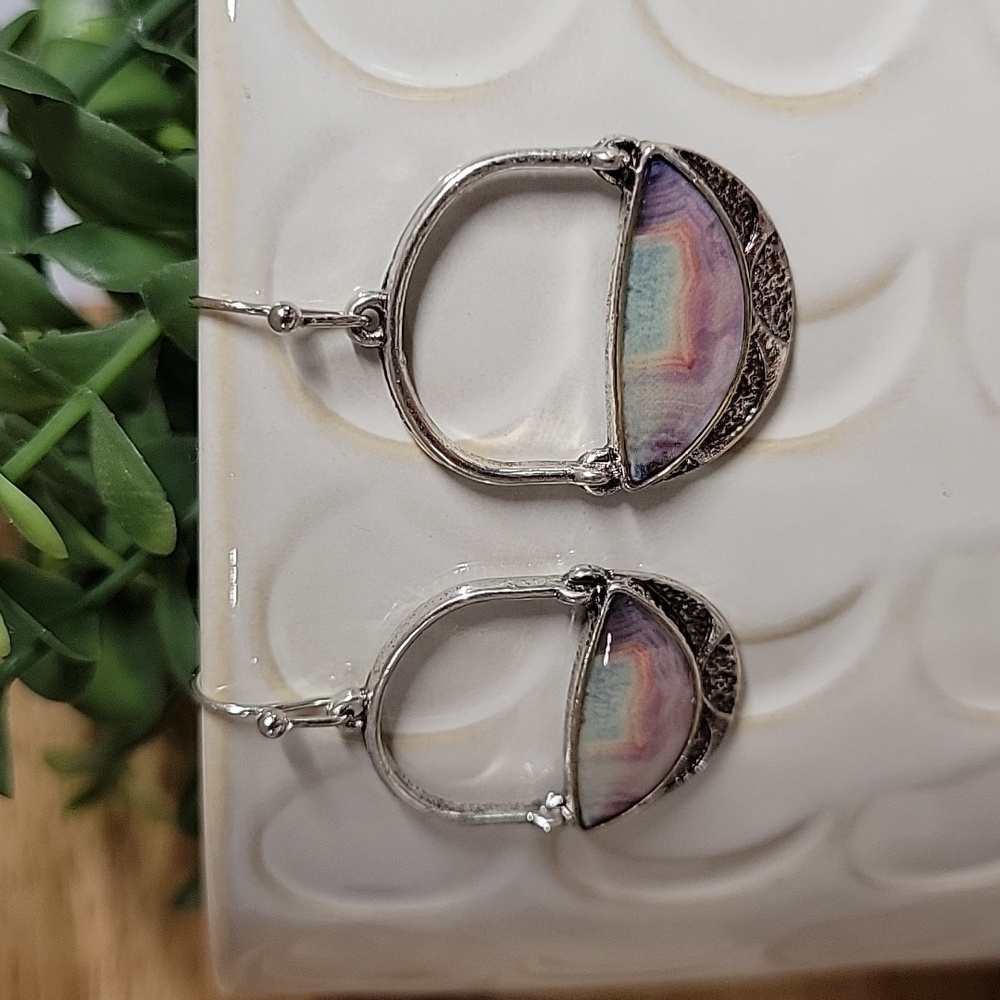 Purple Agate Style Drop Earrings